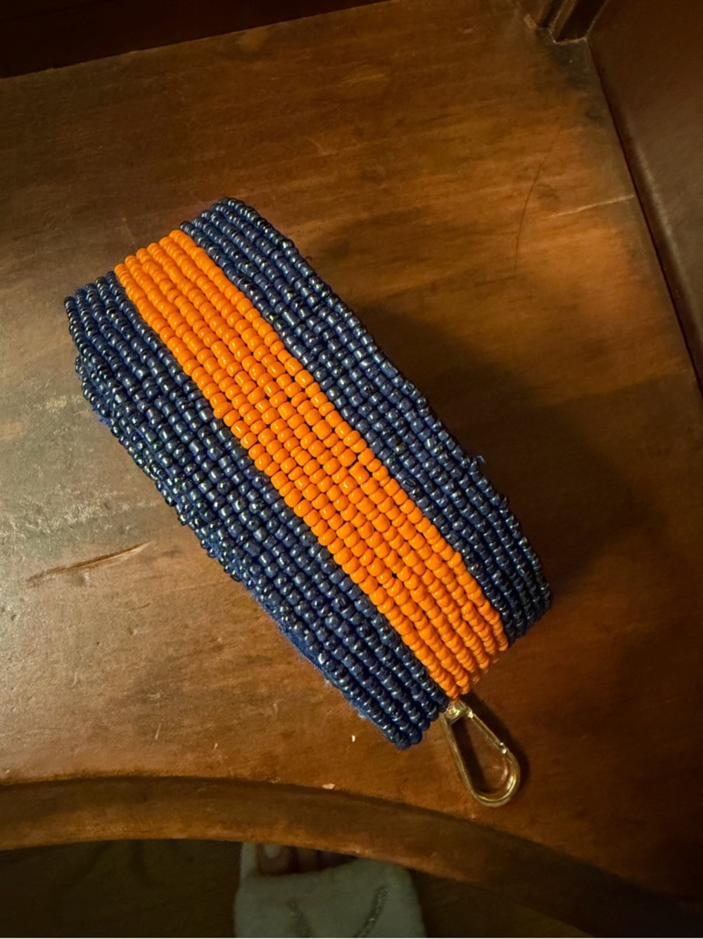 Beaded Strap with Navy and Orange Stripe